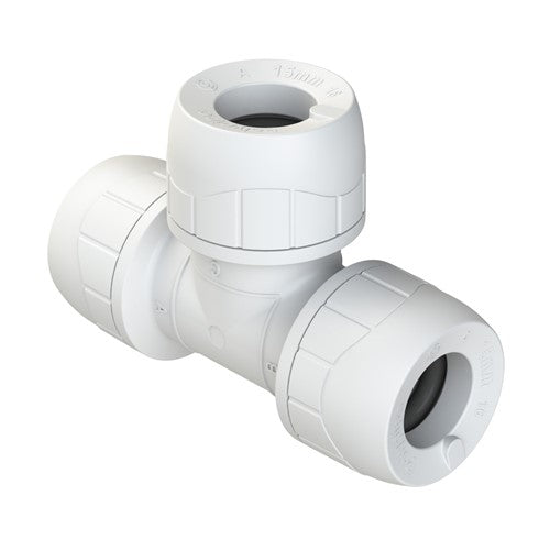 Polyplumb PB222 Equal Tee 15mm – Polypipe Push-Fit Polybutylene Plumbing Fitting for Hot & Cold Water
