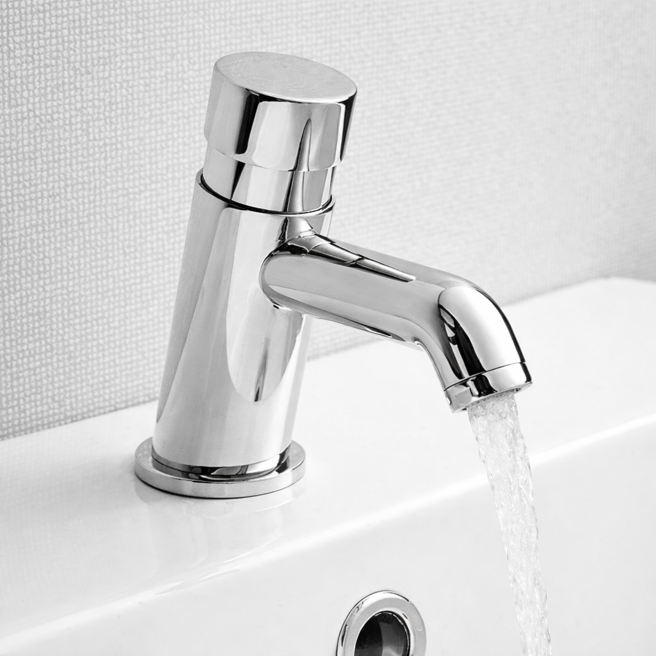 HIGHLIFE BATHROOMS SKARA PUSH BUTTON NON-CONCUSSIVE BASIN TAP CHROME