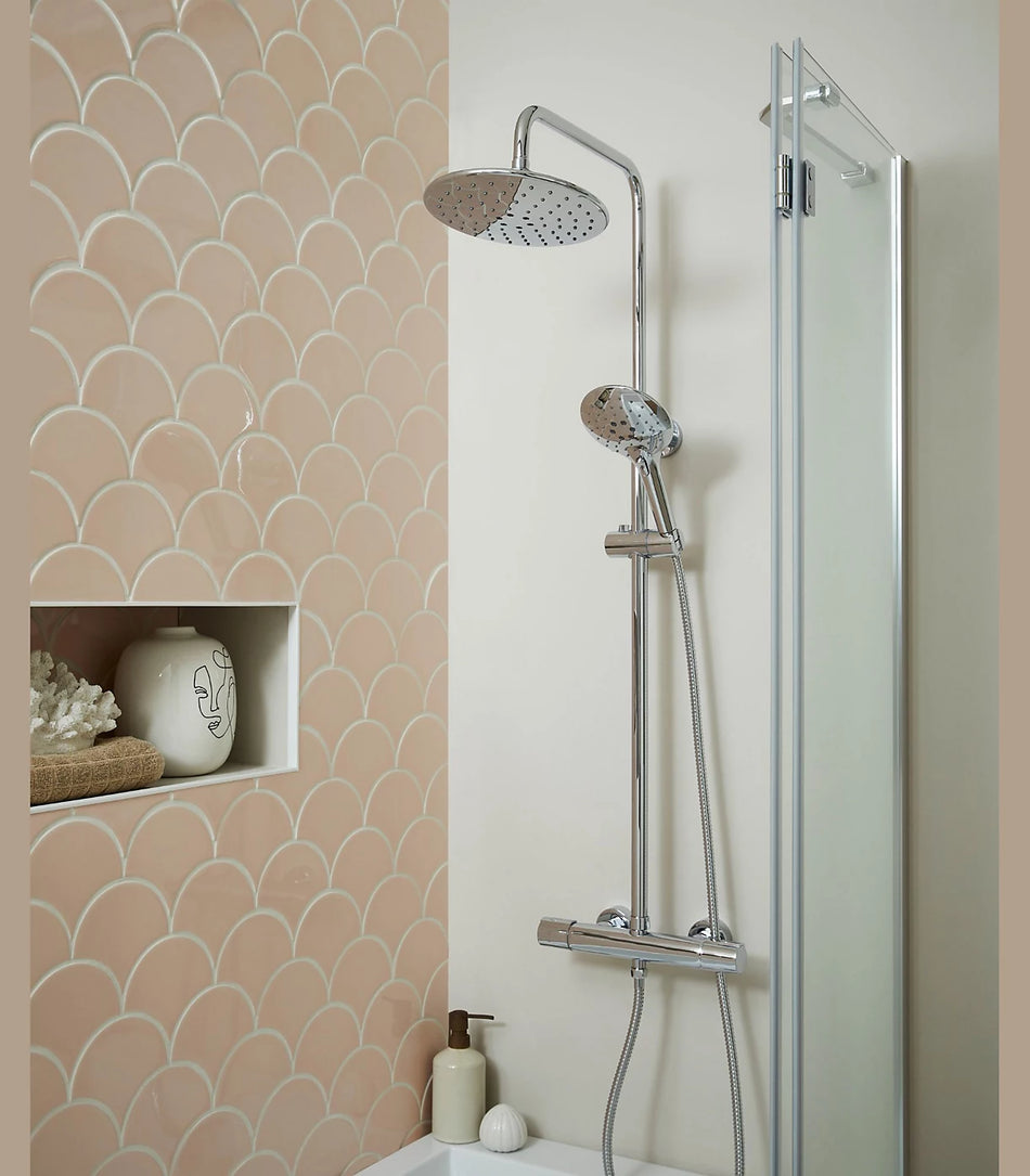 Thermostatic Shower Mixer Set Valve Round, Telescopic Shower with Diverter, 2 Outlets